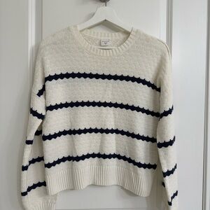 abercrombie kids Cream & Navy Striped Crewneck Sweater